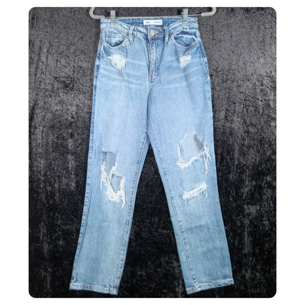YMI Dream Juniors High Rise Distressed Straight Leg Jeans Light Wash Blue 9/29